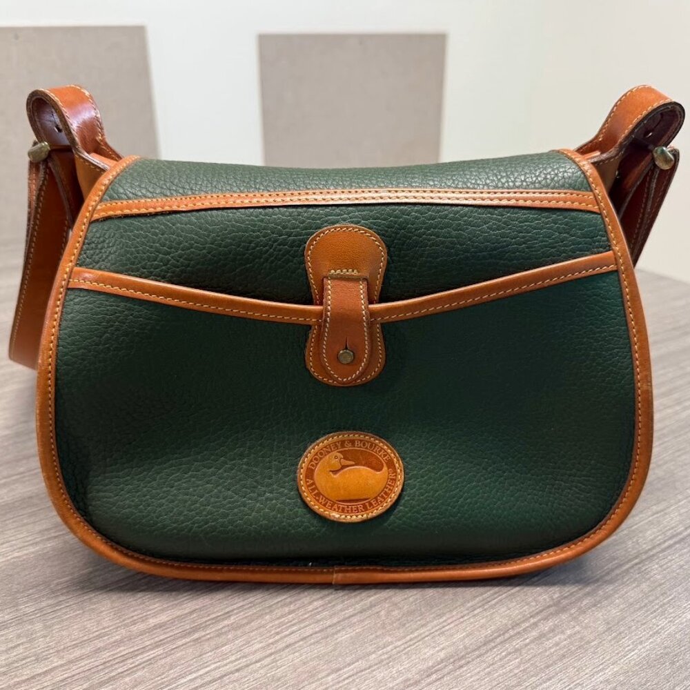 Vintage Dooney & Bourke AWL Saddle Bag | Fir Green & British Tan